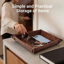 1pc Foldable Leather Desktop Storage Tray - PU Jewelry Box And Key, Remote Control, Ring, Earring Organizer | Fashionable Storage Box For Small Items, Accessories And Home Decor - Multicolor - View 10