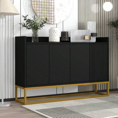 Storage Cabinet In A Modern, Minimalist Style/High-Quality MDF Panels, Storage Cabinet With Steel Tube Frame/4 Handleless Doors, Adjustable To Three Heights/Suitable For Dining Room, Living Room And Kitchen