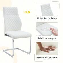 [Set Of 2] Dining Chair In White Diamond Pattern: High Backrest + Comfortable Seat Cushion, Silver-Colored Metal Frame, Non-Slip And Durable, Suitable For Restaurants Etc. - 白色+銀色 - 查看 5