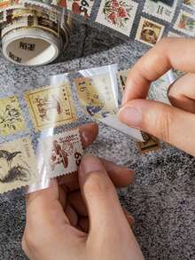 2套自然郵局系列復古郵票和紙膠帶郵票風格DIY裝飾貼紙組，包含8款設計，返校季 - 彩色 - 查看 2