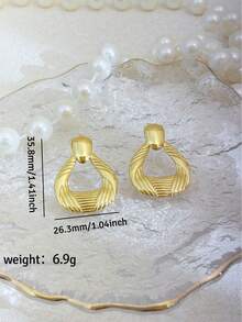 Chunky Ribbed Hollow Teardrop Dangle Earrings For Women Stainless Steel Hypoallergenic Twill Textured Retro Open Drop Women Statement Jewelry Gifts - Multicolor - View 3