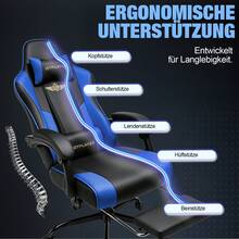 EXRACING Gaming Chair - Ergonomic Gaming Chair With Footrest, Headrest And Lumbar Support, Height Adjustable, Padded, 180 Kg - 藍色 - 查看 5