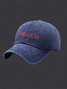 1件水洗棒球帽,印有「AMERICAN」圖案,可調節戶外防曬休閒帽,適合春季、秋季日常搭配旅行帽 - 彩色 - 查看 12