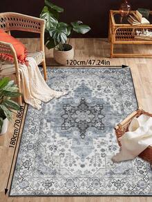1pc Vintage Distressed Persian Style Rug, Red Bohemian Moroccan Style Comfortable Polyester Fiber, Pink Rug Rectangular Easy Care Washable Area Rug For Living Room, Hallway, Bedside, Sitting Room, Bedroom Home Decor - Multicolor - View 28