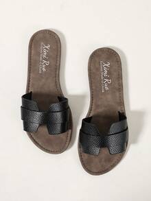 Ximi Ruo Women's Korean Style Casual Flat Slide Sandals, Open Toe Woven Roman Sandals, Summer Spring Autumn New Fashion French Style Flat Strap Shoes For Beach, Apartment, Outdoor Wear, Matching With Skirts - Black - View 8