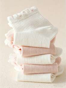 5 Pairs Sweet Pink Ruffle Trim Women's Short Socks, Cute Bowknot Casual Socks, Comfortable And Soft, Suitable For Spring And Daily Wear - Multicolor - View 6