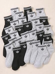 20 Pairs Unisex Kids Athletic Ankle Socks, Striped Pattern Minimalist Casual Style For Boys & Girls, Ideal For Daily School & Everyday Wear - Multicolor - View 1