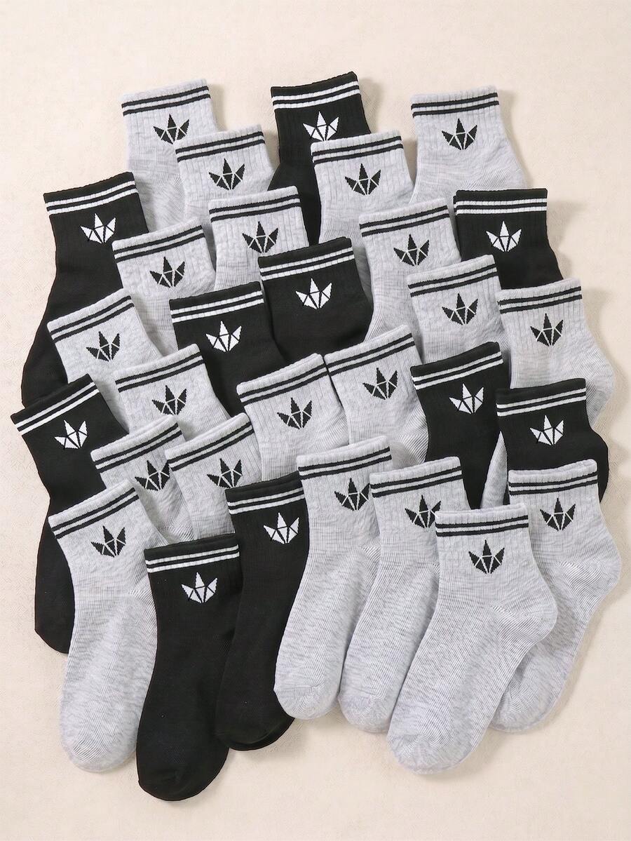 20 Pairs Unisex Kids Athletic Ankle Socks, Striped Pattern Minimalist Casual Style For Boys & Girls, Ideal For Daily School & Everyday Wear - Multicolor - View 1