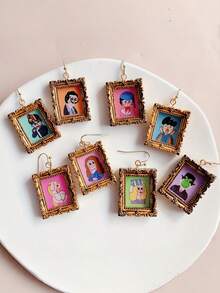1 Par de Brincos Pendentes com Design de Foto Colorida, Joias de Resina em Estilo Cartoon Fofo, Brincos Encantadores para Mulheres - Golden H - Visão 2