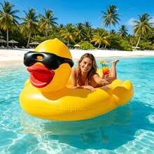 1pc Upgraded Fashion Glasses Duck Float, Thickened PVC Material Quick Inflation Adult Floating Mat, Rideable Waterproof Water Lounger, Beach Lake Vacation Floating Ride, Seaside Swimming Pool Water Play Essential - Multiple Styles - View 2