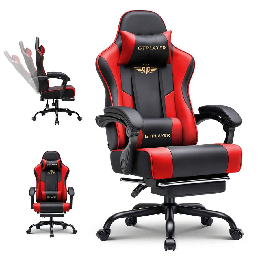 EXRACING Gaming Chair - Ergonomic Gaming Chair With Footrest, Headrest And Lumbar Support, Height Adjustable, Padded, 180 Kg - 紅色 - 查看 1