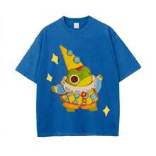 Summer Tops 100% Cotton, Funny Clown Frog Print T-Shirt, Suitable For Daily Wear, A Must-Have For The Beach, Cute Cartoon Pattern, Unisex, Perfect Gif - 皇家 - 查看 1