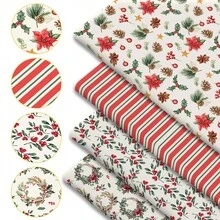 1pc Christmas Print Fabric - 59 X 19.68 Inches (150 X 50 Cm) Pre-Cut Polyester Fabric With Xmas Wreath, Poinsettia, Mistletoe And Holly Pattern - Suitable For DIY Sewing, Scrapbooking, Tablecloths And Crafts - Christmas - View 7