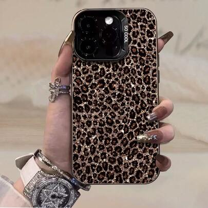 Funda para teléfono: Funda de moda con estampado de leopardo y lentejuelas para mujer, cubierta protectora a prueba de caídas. Apta para las series  11, 12, 13, 14, 15, 16, XS, XR, X, 7, 8, 6s, Mini, Plus, Pro y Max - el regalo perfecto para novia, novio, amigo o para uso personal