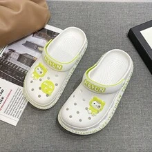 可愛貓咪設計女款夏季新款防滑軟底洞洞鞋，半套腳平底拖鞋，適合護理師、工作、沙灘、戶外穿著、手術室，時尚包頭洞洞鞋 - 白色 - 查看 2