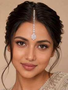 outingfit 1pc Vintage Bridal Forehead Chain Pearl Hair Chain Wedding Jewelry - Silver - View 1