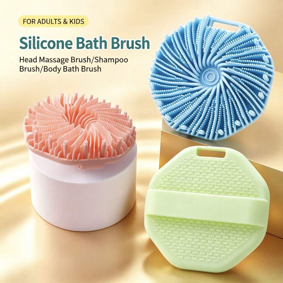 Silicone Body Scrub Brush, Silicone Loofah, Upgraded Super Exfoliating Bath Brush With Non-Slip Handle Strap, Silicone Body Polishing Brush For Shower, Also Suitable For Pet Bath Brush - Multicolor - View 1