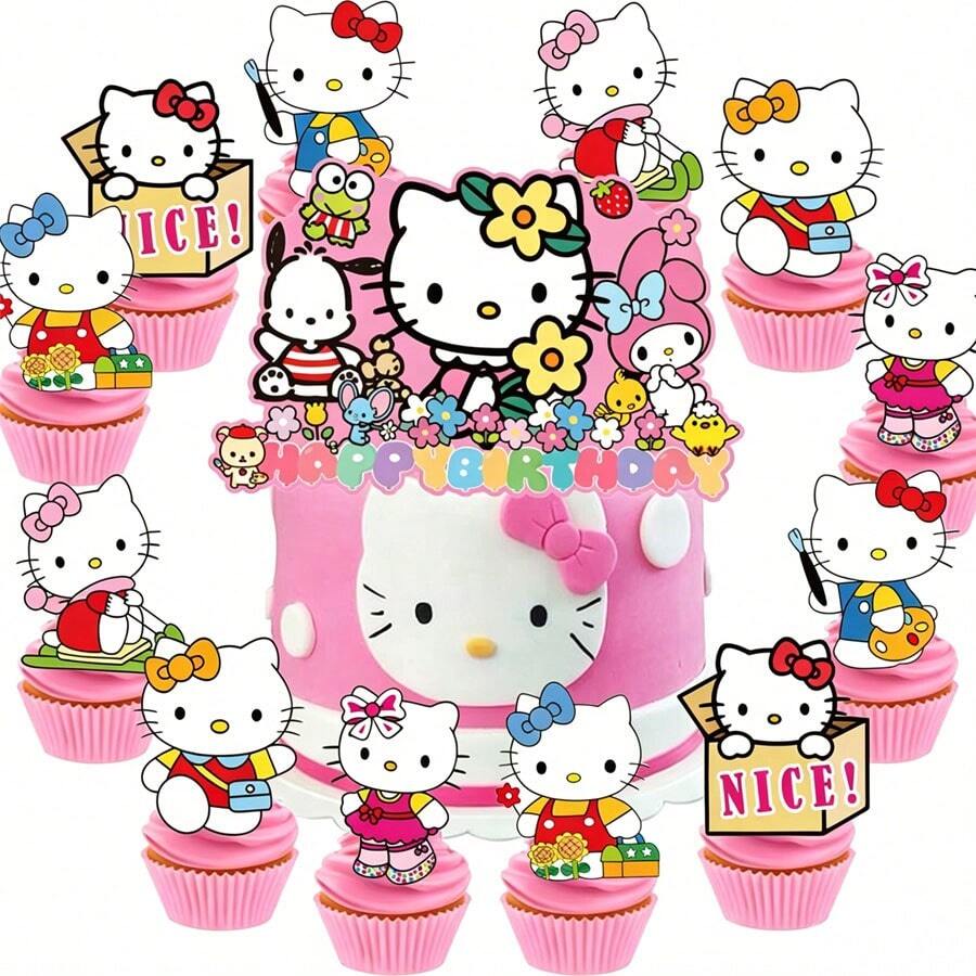 New Pink KT Cat Cake Topper Birthday Party Decoration Kitty Cake Topper Party Supplies - View 1