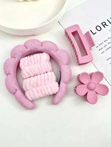 7/5/4/3/2/1pc Girls Sponge SPA Headband Wristband, Makeup Face Washing Supplies, Cloud Hair Accessories Set, With Large Flower Hair Claw Clip, Absorbent Wristband, Hair Accessories Set - Multicolor - View 22