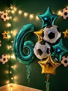 Mint Blue Number Balloon Set, Football Theme Birthday Balloon Combination, Suitable For Birthday, Anniversary, New Year Celebration, Wedding, Bachelor Party, Celebration Decoration Supplies, Foil Material - Mint Blue Number and Five-pointed Star Soccer Kit - View 3