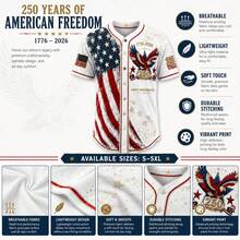 Unisex Patriotic Baseball Jersey, 1776-2026 Eagle Flag Vintage Shirt For 4th Of July - BQ6901 - View 5