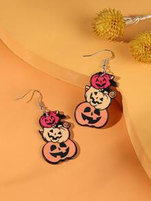 1pair Halloween Acrylic Smiling Face Pumpkin Pile Printed Drop Earrings For Women Girl For Funny Horror All Saints' Day Party Jewelry - Multicolor - View 2