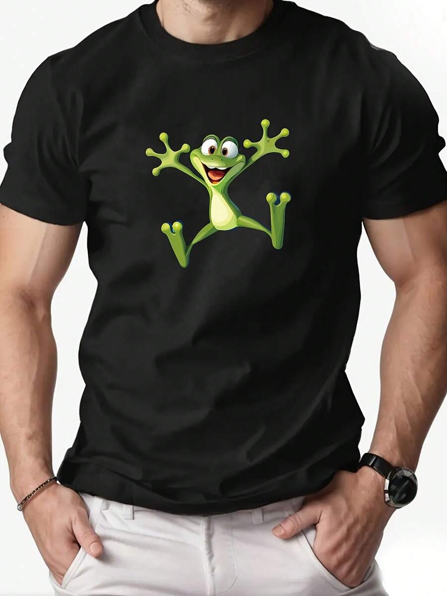 Men'S Frog Pattern Summer Casual Short-Sleeve T-Shirt - 黑色 - 查看 1