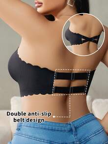 3pcs Seamless Plus Size Strapless Non-Slip Wire-Free Push-Up Bra, Scalloped Design Hollow Back Sexy Bandeau, Suitable For Daily Casual Home Wear - Multicolor - View 2