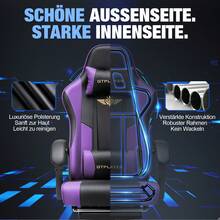 EXRACING Gaming Chair - Ergonomic Gaming Chair With Footrest, Headrest And Lumbar Support, Height Adjustable, Padded, 180 Kg - 紫色 - 查看 10