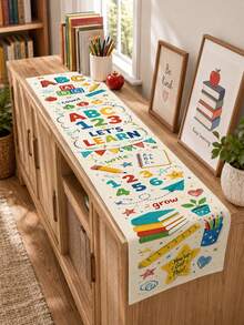 1pc Back To School Table Runner, ABC 123 Let's Learn Letters Numbers Pencil Books Stars Print, Educational Classroom Decor, Suitable For Study Desk And Dining Table, Teacher Gift, First Day Of School Seasonal Tablecloth Decoration - Multicolor - View 7