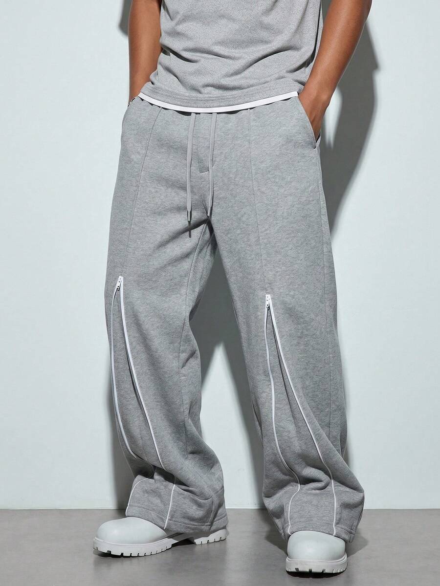 Modcrash New Straight-Leg Sweatpants, Casual Loose Fit Men's Pants, Autumn - Light Grey - View 1