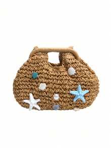 Dedoo 2026 New Woven Clutch Bag, Handmade Raffia Straw Summer Beach Bag, Solid Color Textured Pattern, Large Capacity, Suitable For Women Traveling, Straw Woven Bag - Khaki - View 6