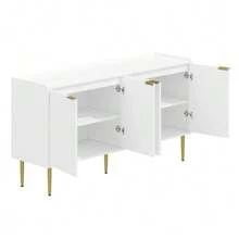 Modern And Simple Sideboard, Modern Sideboard Cabinet, Buffet Storage Set For Living Room, 140L X 38W X 75H (Cm) - 白色 - 查看 9