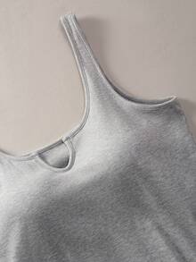 Tank Top Rajut Rib Ukuran Besar dengan Bra Berbantalan, Atasan Tanpa Lengan Minimalis Leher Rendah Seksi, Cami Atletik Bernapas untuk Yoga, Olahraga & Pakaian Jalanan Sehari-hari - Grey - View 6