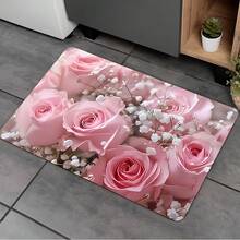 1 PC, Pink Rose Living Room Carpet, Floral Pattern Indoor Rug, Suitable For Entryway, Hallway, Bedroom, Living Room, Laundry Room, Washable Decorative Carpet, Suitable For Living Room, Bedroom, Entryway, Kitchen, Study, Bathroom Decorative Carpet, Door Mat, Small Rug, Welcome Mat, Carpet, Rug, Outdoor Door Mat, Kitchen Carpet, Home Decor - Multicolor - View 7