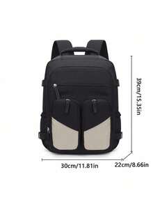 Women's Colorblock Nylon Multi-Pocket Casual Backpack, Suitable For School, Travel, Work (Back To School Backpack) - Black - View 6