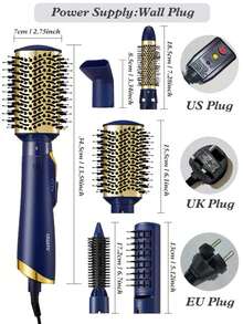 CRASTS Set Sikat Pengering Rambut 5-in-1: Sisir Pelurus Rambut, Sisir Pengeriting, Alat Penata Rambut Serbaguna untuk Pelurus & Pengeriting, Tidak Merusak Rambut, Dilengkapi Jepit Rambut dan Nosel Konsentrator. - Royal Blue - View 3