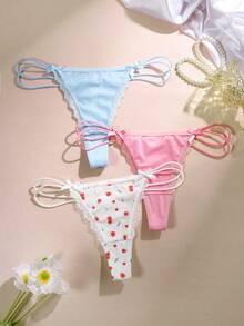 Aesletic 3pcs Women's Comfortable Low-Rise Thong Panties - Multicolor - View 3
