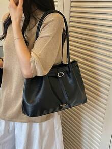 跨境歐美高端復古女款 2026 新款大容量托特包 通勤百褶單肩腋下包 - 黑色 - 查看 5