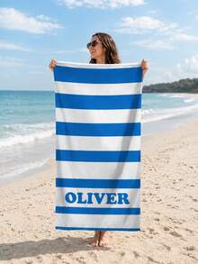 Customizable Personalized Text Macaron Striped Beach Towel - Soft, Quick-Drying, Portable, Essential For Autumn Beach Vacation, Ideal Gift For Graduation Trip, Back To School Season, Also Suitable For Beauty Salon, Hotel, Sports Venue, Home Decor, Skincare And More - Horizontal Striped Beach Towel - View 7