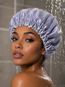 CONFLASS 1pc Satin Lined Waterproof Shower Cap, Hair Care Cap, Solid Color Bohemian Style, Suitable For Daily Use In Spring, Autumn And Winter - Multicolor - View 11