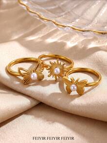 Compact Sun & Butterfly 18K Gold Plated Women's Ring, Multi-Size 7/8 Anti-Rust Finger Ring, Exquisite Gold Jewelry For Proposal, Wedding, Bridesmaid, Vacation, Party, Holiday, Suitable For Women/Girlfriend/Best Friend Birthday, Anniversary Gift - Multicolor - View 11