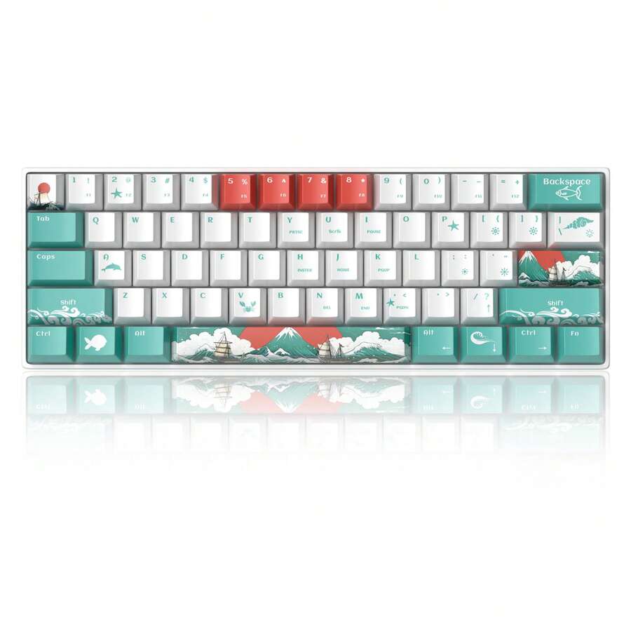 Magegee Star61 60% Mechanical Gaming Keyboard (1-Pack), Waves Theme Keycaps, Red Switch, Detachable Type-C Cable Mini Keyboard With Blue Backlighting, Suitable For Windows/PC/Laptops [Waves Theme: Red Switch]