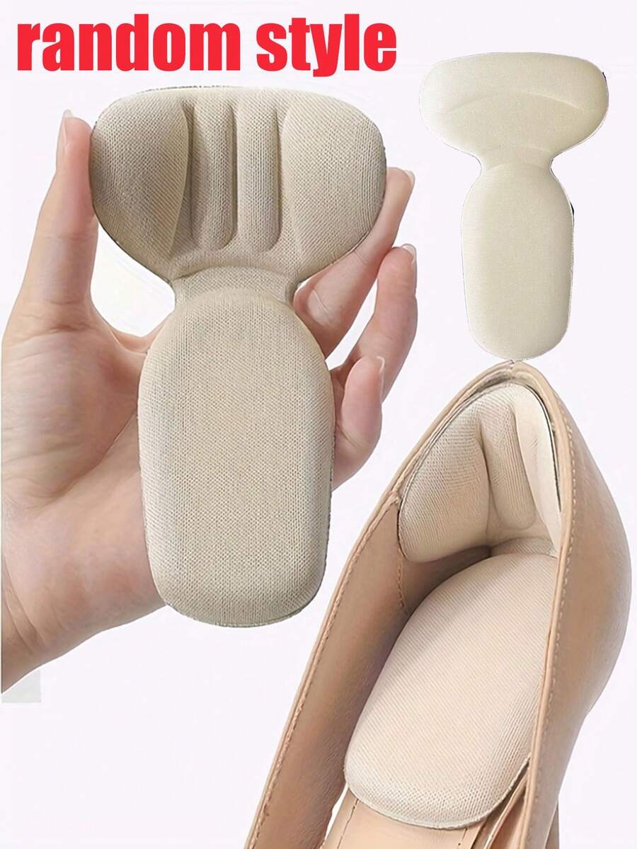 4pcs Women's T-Shaped Foam Soft Heel Pads Self-Adhesive Adjustable Half-Size Inserts For High Heels