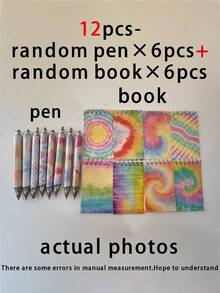12pcs-Mini Tie-Dye Notebooks And Matching Ballpoint Pens. Colorful Style Pocket Notebooks And Ballpoint Pens, Back To School - Multicolor - View 10
