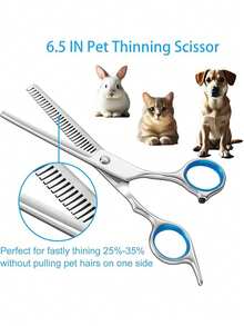 6pcs Set Sharp & Durable Pet Grooming Scissors, Professional 4-In-1 Dog & Cat Grooming Scissors Set With Safety Round Tips, Suitable For Dog & Cat Grooming, Includes Straight Scissors, Curved Scissors, Thinning Scissors And Comb - View 6