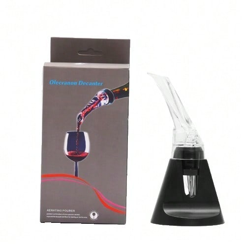 Aerator cu turnator de vin 2 în 1, Flippy, decantare, anti-picurare, fără scurgeri, 18x10x8 cm, negru