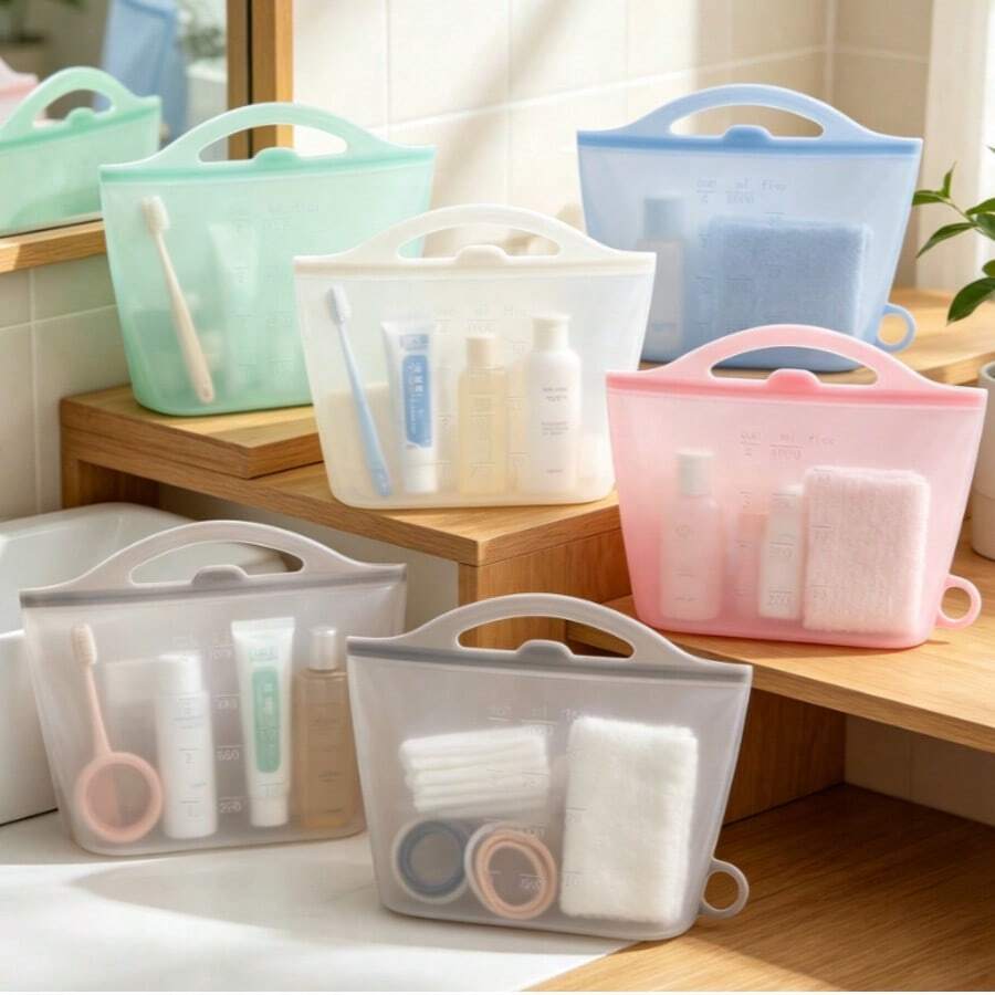 [Capacity Cosmetics Bag] Large Silicone Cosmetic Organizer Bag | Portable, Unscented, Multi-Functional Storage For Lipsticks, Makeup Brushes, Perfume,Silicone Sealing Bag,Makeup Organizer,Room Decor - Multicolor - View 1