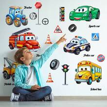 Cartoon Car Wall Sticker, Bedroom Children's Room Living Room Background Wall Home Decor Self-Adhesive Wall Decal - Multicolor - View 4