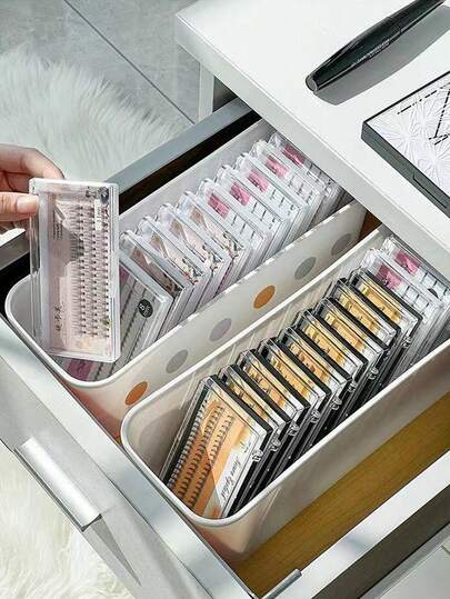 1pc/2pcs Eyelash Extension Tool Storage Box, Eyelash Accessories Organizer, Portable Desktop Organizer, False Eyelash Tool Storage Box, Large Capacity Bathroom Storage Box, Vanity Storage Box, Cosmetics And Skincare Storage Box